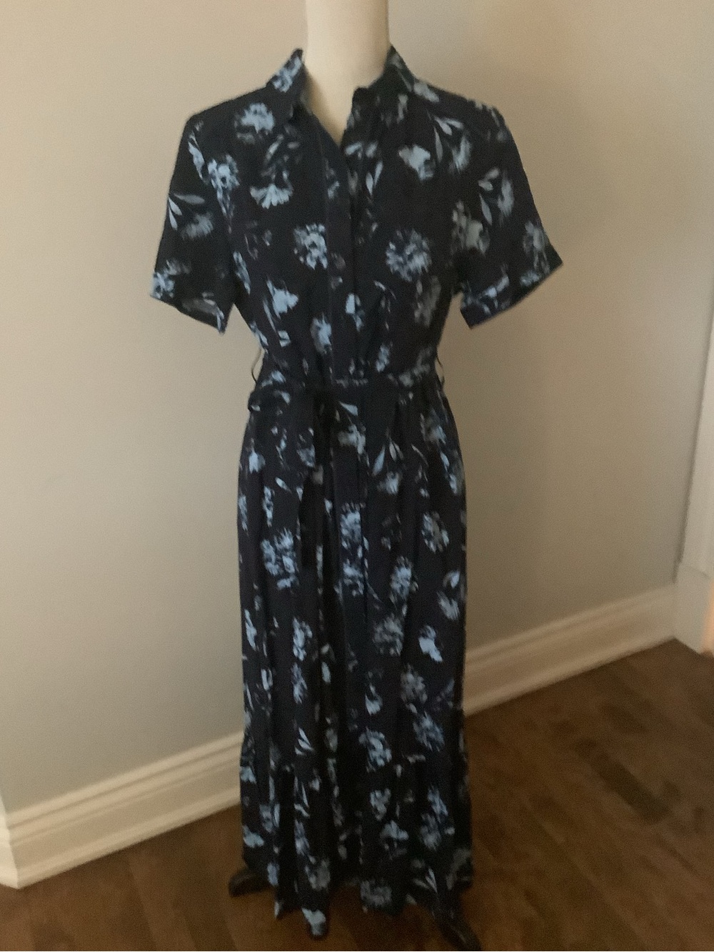 NWT APRICOT Navy and Light Blue Floral Maxi Shirt Dress